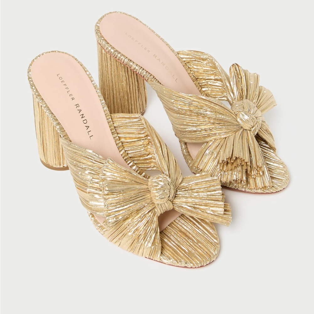 Loeffler Randall ⭐️NWT⭐️ size 7.5 Gold Women's Penny knotted mule - Picture 1 of 10